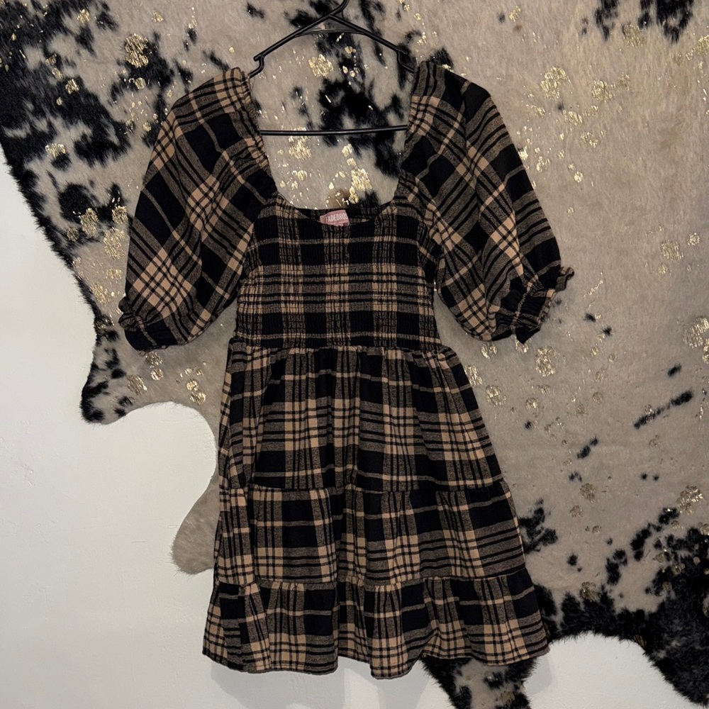 Plaid Puff Sleeve  Dress